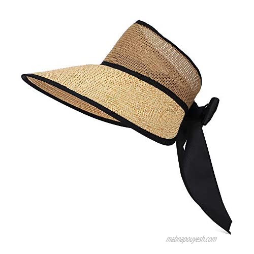 Women Summer Sun Hat Lady's Portable Beach Visor Bowknot Straw Hat