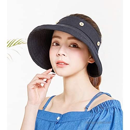 Women Sun Hat 2Pack-UV Protection Wide Brim Visor Ponycaps Foldable Cap with Chin Cord
