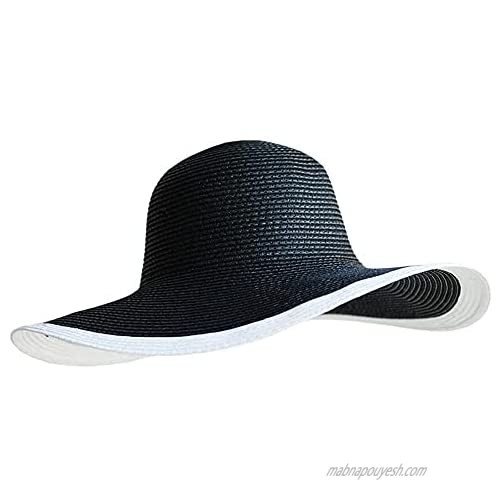 Women Wide Brim Straw Sun Hat Floppy Foldable UV Protection Beach Summer Cap Black…