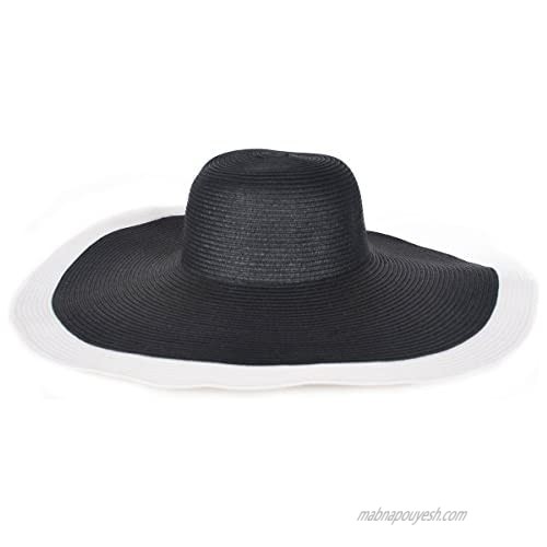 Women Wide Brim Straw Sun Hat Floppy Foldable UV Protection Beach Summer Cap Black…