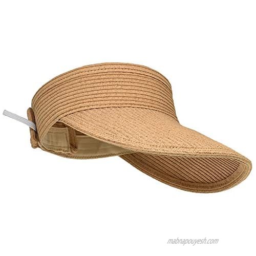 Women's Beach Hats Wide Brim Sun Hats Visors Roll-Up Straw Summer Work Golf Caps