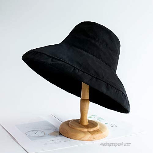 Women's Foldable Flap Cover UV Protective Wide Brim Bucket Cotton Beach Sun Hat Summer Hat