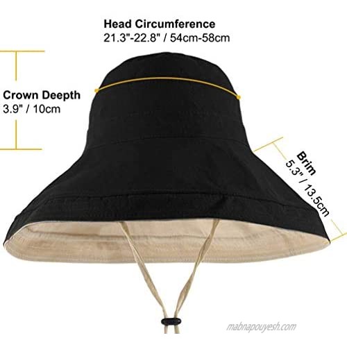 Women's Foldable Flap Cover UV Protective Wide Brim Bucket Cotton Beach Sun Hat Summer Hat