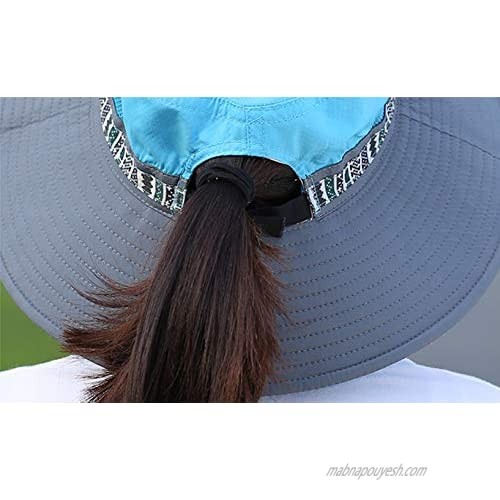 Women's Outdoor Summer Mesh Wide Brim Sun UV Protection Hat with Ponytail Hole Safari Fishing Cap Fishing Hat