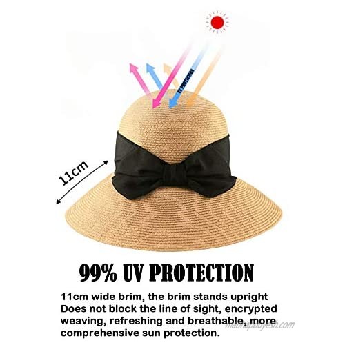 Women's Packable Wide Brim Beach Sun Straw Hat UV Upf50+ Summer Folable Floppy Travel Bucket Hats for Women