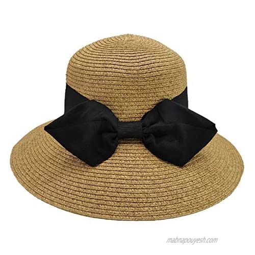 Women's Packable Wide Brim Beach Sun Straw Hat  UV Upf50+ Summer Folable Floppy Travel Bucket Hats for Women