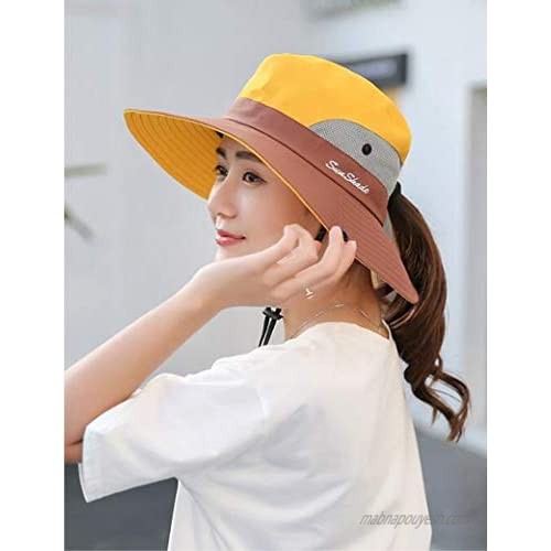 Womens Ponytail Sun Hat UV Protection Packable Wide Brim Beach Boonie Cap for Fishing Hiking