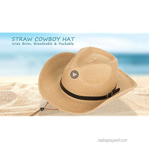 Womens Straw Cowboy Hat Shapeable Floppy Sun Hat Wide Birm Fedora Panama Hat for Beach