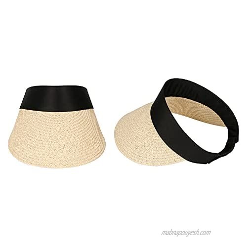 Women's Straw Sun Hats Foldable Visor Hats for Women Girls Summer Beach Straw Hats