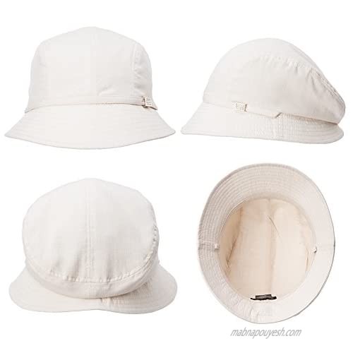 Womens Summer Bucket Foldable Sun Hat SPF50+ Brim Sunhats w/Chin Cord Beige