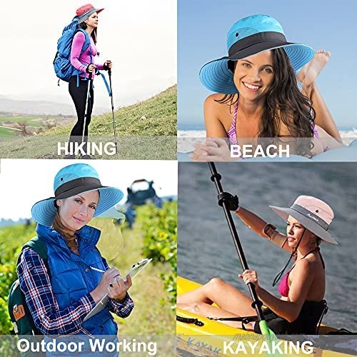 Women's Summer Sun Bucket Hats Outdoor UV Protection Safari Hiking Wide Brim Beach Foldable Mesh Fishing Cap