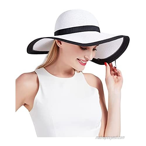 Womens Sun Hat Ladies Straw Hat for Outdoor Wide Brim Wedding Church Dress Sun Hat UPF 50+