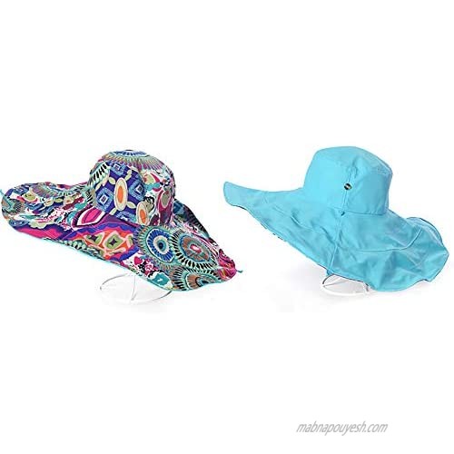 Women's Sun Hat Packable Reversible Bucket Hat UV Sun Protection Wide Brim Summer Beach Cap (Free Size CBlue) …