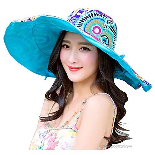 Women's Sun Hat Packable Reversible Bucket Hat UV Sun Protection Wide Brim Summer Beach Cap (Free Size  CBlue) …