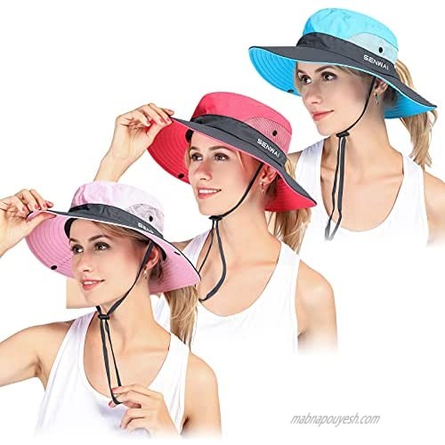 Women's Sun Hats UV Protection Foldable Outdoor Fishing Cap with Ponytail Hole Beach