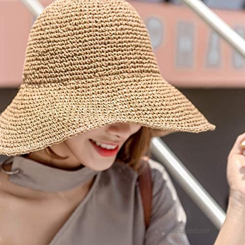 Womens Sun Straw Hat Wide Brim Summer Hat Foldable Roll up Floppy Beach Hats for Women Girl UPF 50+