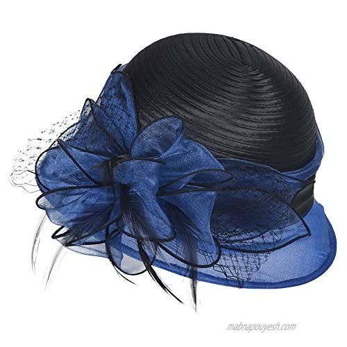 Women's Two-Tone Bowler Cloche Hat for Kentucky Derby Day Church Wedding Party Formal Occasion