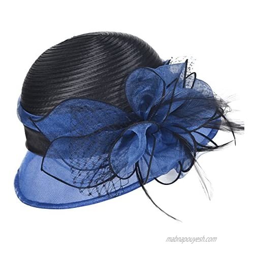 Women's Two-Tone Bowler Cloche Hat for Kentucky Derby Day Church Wedding Party Formal Occasion