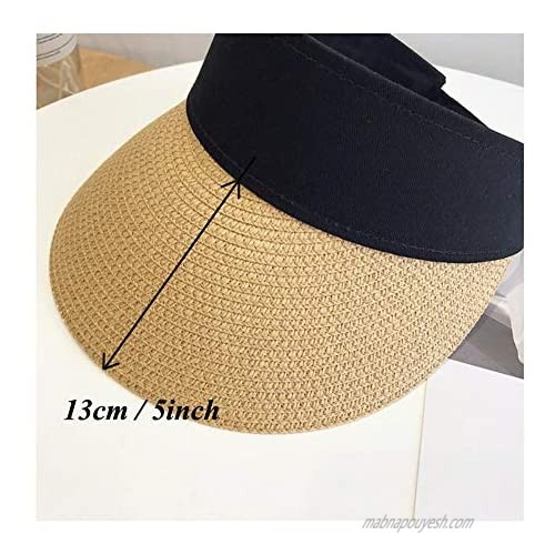 Womens Wide Brim Straw Hats Velcro Foldable Summer Sun Protection Cap for Seaside Beach Vacation Khaki