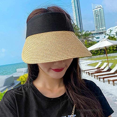 Womens Wide Brim Straw Hats Velcro Foldable Summer Sun Protection Cap for Seaside Beach Vacation Khaki
