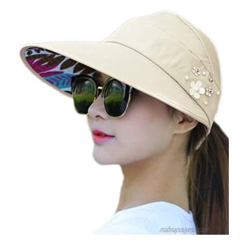 YEKEYI Sun Hats Women Summer Hat Outdoor UV Protection Wide Large Brim Cap Beach Visor Caps Foldable (Nave)