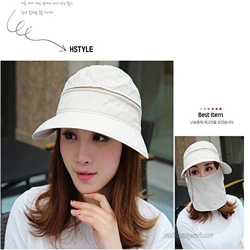 YEKEYI Women 3 in 1 Zip Off Wide Brim Folding Sun Hat UV Protection Neck Face Flap Cap Summer Outdoor Beach Visor Hats