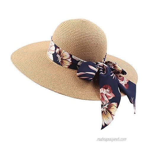 Zeelink Women Wide Brim Straw Hat Foldable Floppy Beach Hat UV Protection