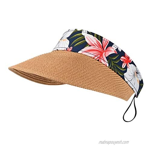 ZIIVARD Women Straw Sun Visor Hat Adjustable Wide Brim Cap Foldable Summer UV Protection Beach Hats Vintage Style Khaki