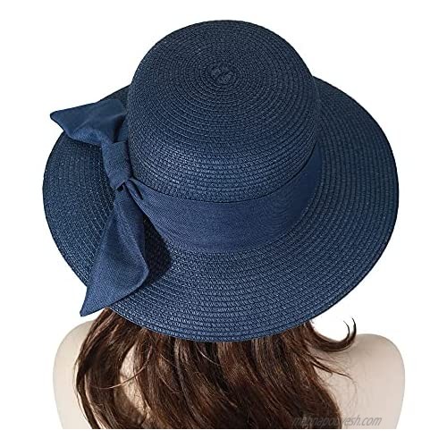 ZLYC Womens Fashion Straw Sun Hat Wide Brim Floppy Packable Summer Beach Hats