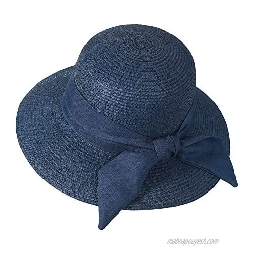 ZLYC Womens Fashion Straw Sun Hat Wide Brim Floppy Packable Summer Beach Hats