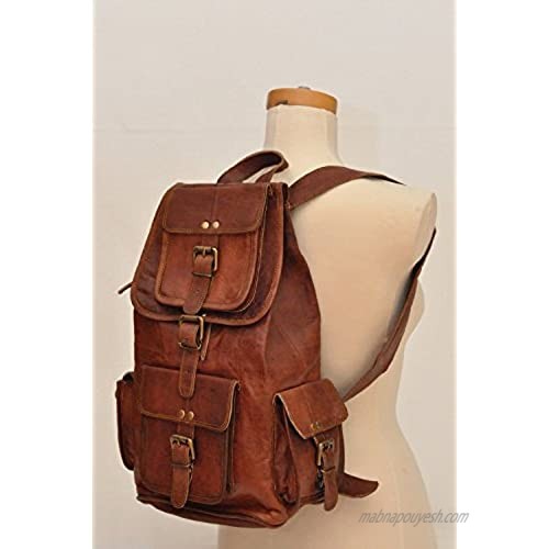18" Genuine Leather Retro Rucksack Backpack College Bag School Picnic Bag Travel By Gbag (T)