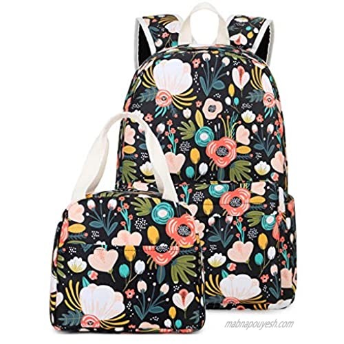 Backpacks for Girls School Backpack Lightweight Elementary Kids Bookbag Set with Lunch Bag Black
