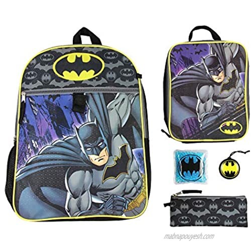 Batman 16" Backpack 5 PC Classic Comic Design Combo Set