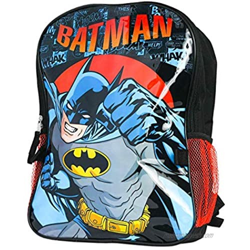 Batman Backpack and Lunch Box Set for Kids ~ Deluxe 16 Batman Backpack with Insulated Lunch Bag and Stickers (Batman School Supplies Bundle)