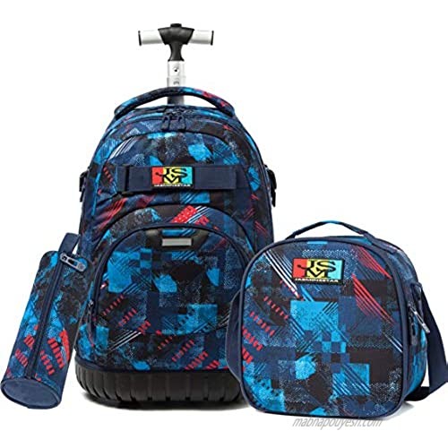 Boys Rolling Backpack Kids Backpack with Lunch Box Wheels Backpacks for Boys for School 18inch Roller Luggage