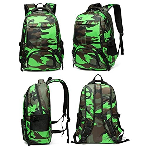 Boys School Bags for Kids Girls Bookbags Camo Print Backpack for Children (Camouflage Green)