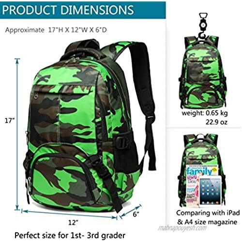 Boys School Bags for Kids Girls Bookbags Camo Print Backpack for Children (Camouflage Green)