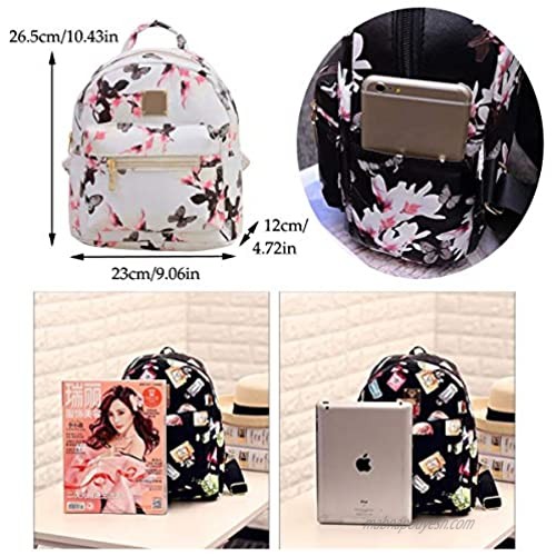 Butterfly Backpack Purse - Floral Print Mini Cute Schoolbag for Girl(White)