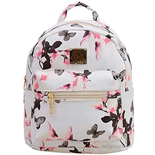 Butterfly Backpack Purse - Floral Print Mini Cute Schoolbag for Girl(White)