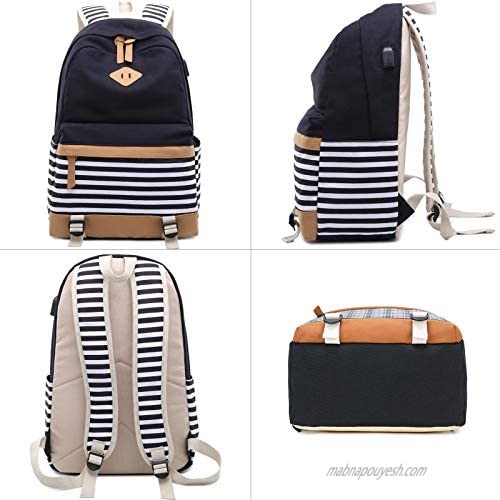 Canvas School Backpack for Girls College Laptop Backpack 15.6 inch USB Daypack Teen Girls School Backpack with USB Port