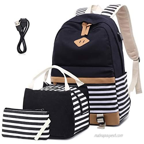 Canvas School Backpack for Girls College Laptop Backpack 15.6 inch USB Daypack Teen Girls School Backpack with USB Port