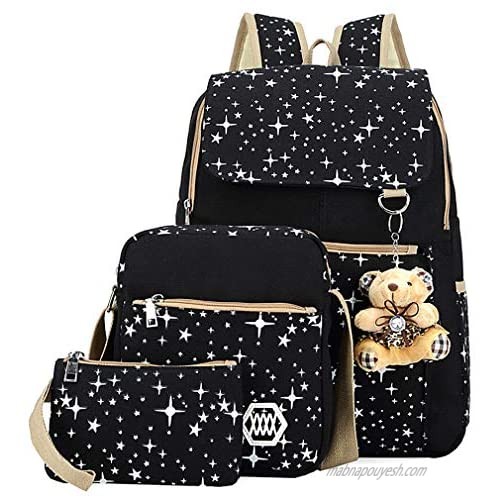 coofig Girls Cute Canvas Backpack School Kids Lightweight Lunch Bookbag Multifunction Laptop Sets