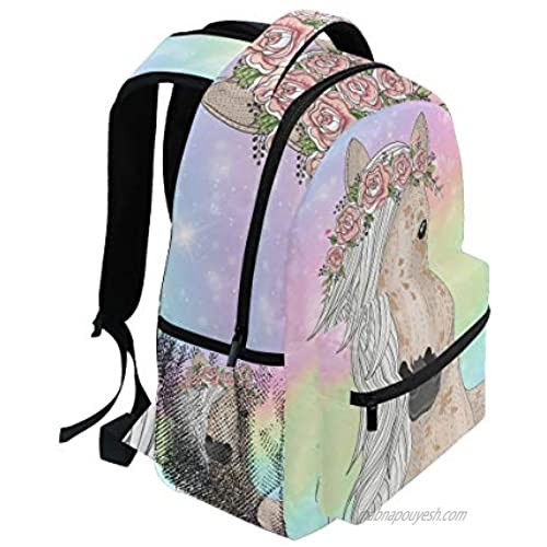 Cute Rainbow Flower Horse Backpacks for Girls Elementary School Bookbag 3rd 4th 5th Grade