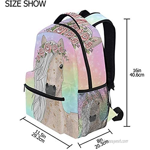 Cute Rainbow Flower Horse Backpacks for Girls Elementary School Bookbag 3rd 4th 5th Grade