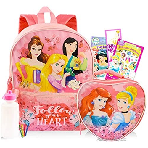 Disney Princess Backpack 6 Pc Activity Bundle with 16" Backpack  Lunch Bag  Coloring Book  and More (Disney Princess School Supplies)