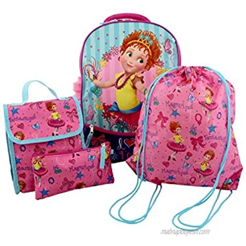 Fancy Nancy Girls 5 piece Backpack and Snack Bag School Set (One Size Pink/Blue)