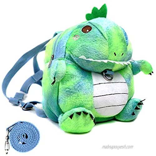 Heltid Kids Dinosaur Toddler Backpack with Leash Cute Plush Animal Backpack for boys and girls(Chameleon )