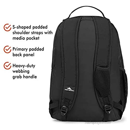 High Sierra Curve Backpack Black (Black/Black/Black) 18.5 x 12.5 x 8.5-Inch