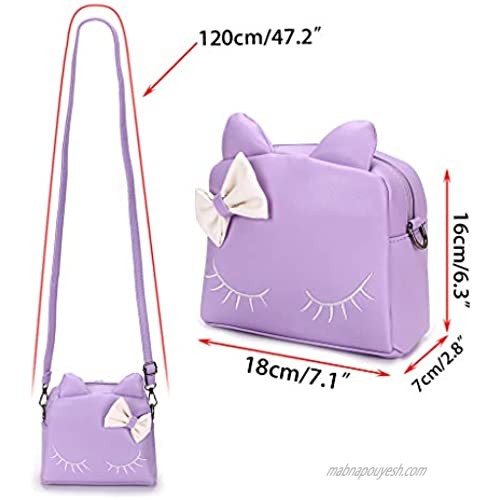 Hipiwe Little Girl Purse PU Leather Cute Cat Ears Purse Fashionable Kids Handbag Crossbody Bag Toddlers Shoulder Bags Mini Backpack Bags with Bowknot for Children (Purple Cat)