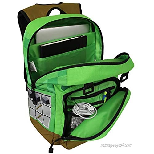 JINX Minecraft Pickaxe Adventure Kids School Backpack Green 17